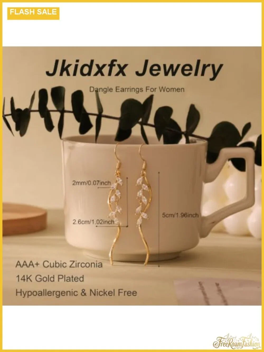 Dangle Earrings 14K Gold Plated Cubic Zirconia Wedding Bridal